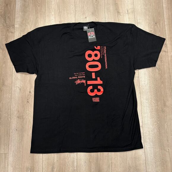 2013 Stussy 1980 Gobal Roots Tee T Shirt sz XXL 2XL Black Red - New - Picture 1 of 5